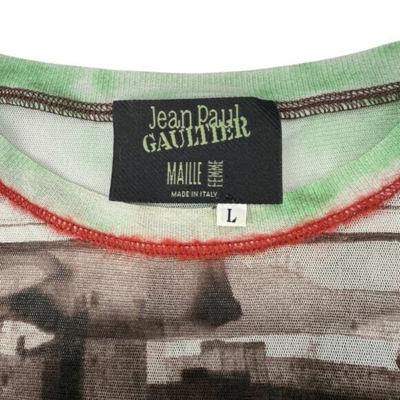 JEAN PAUL GAULTIER Vintage Long Sleeve Mesh Top Sz Large Berlin Wall City Scape - Picture 8 of 12